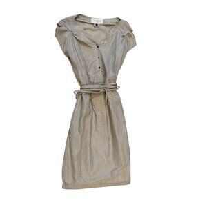 AMBALI Paris Dress US Size 10 Striped Pleated Taupe White Made in France Size 42